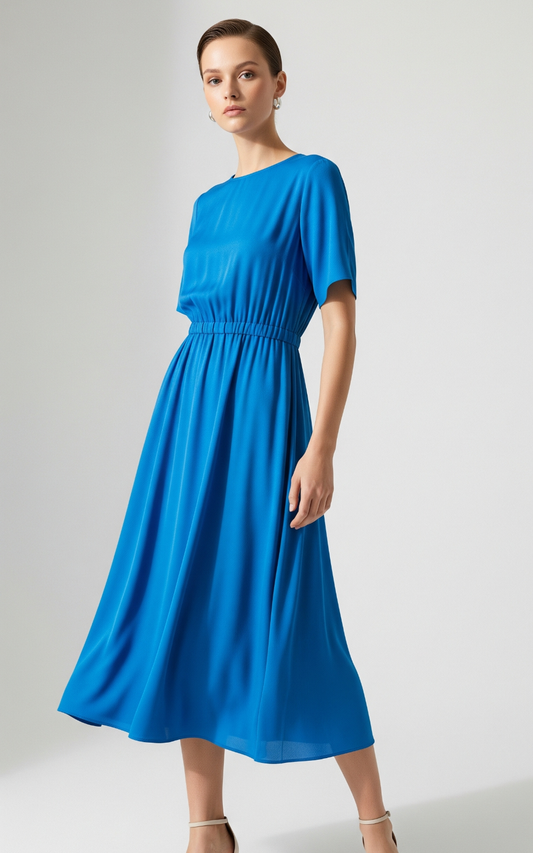 Vestido com fenda transpassado azul marinho